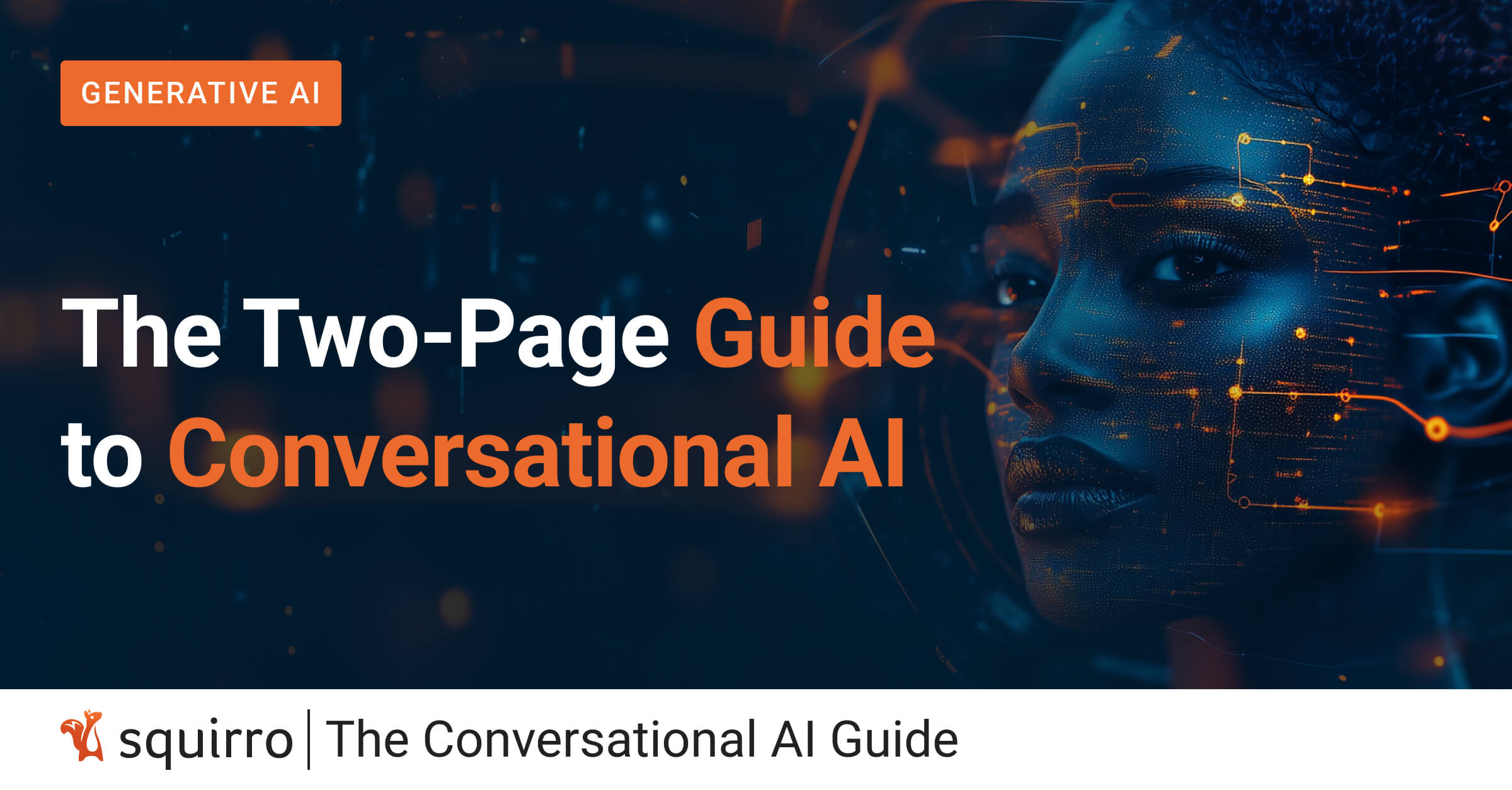 Conversational AI Guide page banner. Title with a visual of a woman in the background